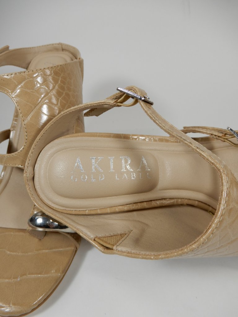 Akira Gold Gino Wedge Heel Sandals Size 8 Nude Croc Faux Leather New — image 6 of 8